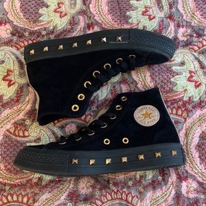 Converse - black suede with rose gold studs.